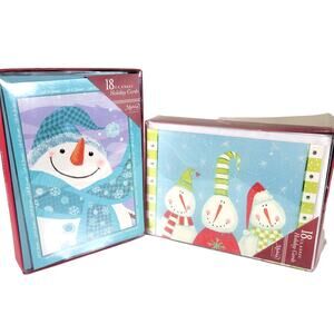 Holiday Greeting Cards Glitter Snowman Two Boxes 33 Christmas Card Lot READ